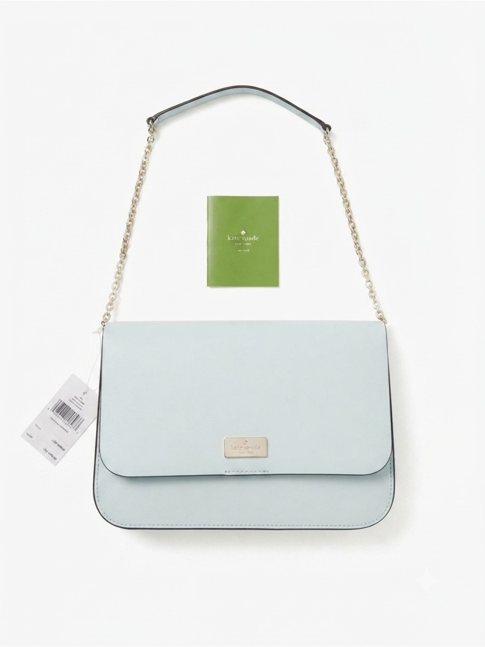 kate spade light blue leather flap shoulder bag with gold chain